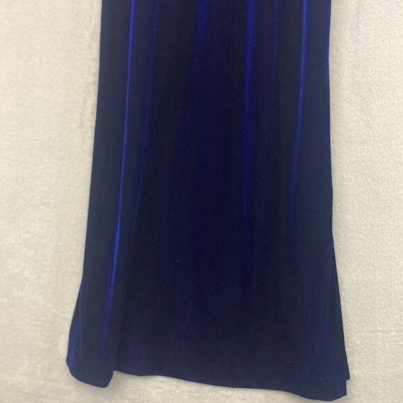 Vintage Niki Livas Blue Velvet Maxi Gown Dress Size 8 Lace Up Back Stretch Prom - Picture 9 of 16